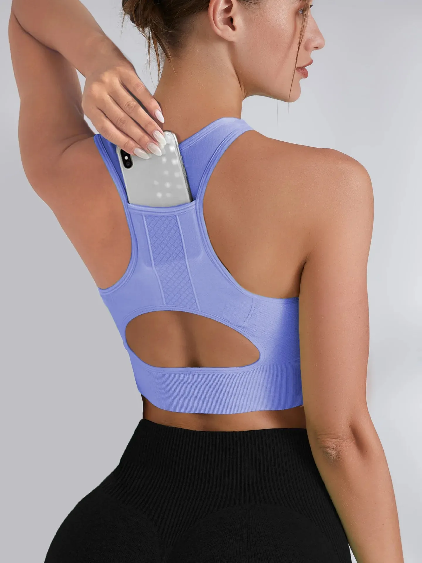 Women's Tank Top Sports Bra with Phone Pocket Push Up Yoga Gym Fitness Top