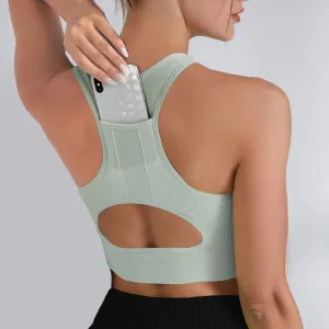 Women's Tank Top Sports Bra with Phone Pocket Push Up Yoga Gym Fitness Top