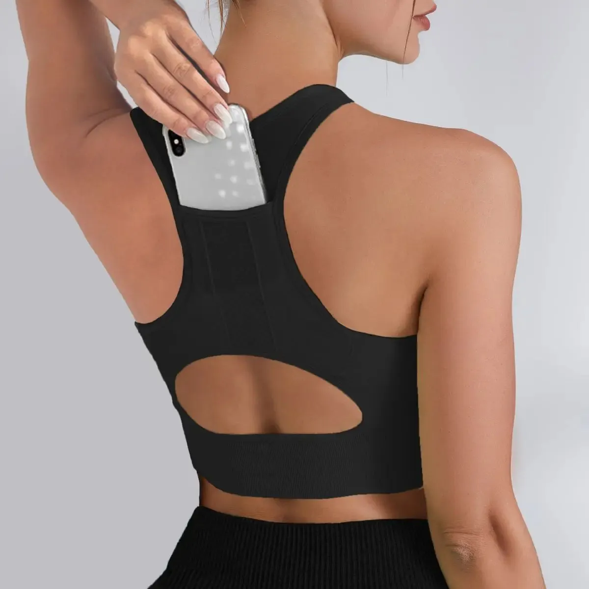 Women's Tank Top Sports Bra with Phone Pocket Push Up Yoga Gym Fitness Top